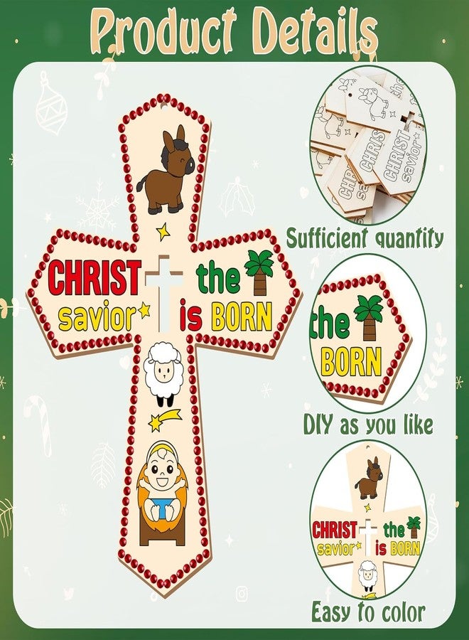 Cliths 20Pcs Christmas Wooden Cross Craft Kit for Kids DIY Make Your Own Nativity Cross with Gem Stickers Christian Religious Xmas Craft for Church, School, Party Decorations - Image 3